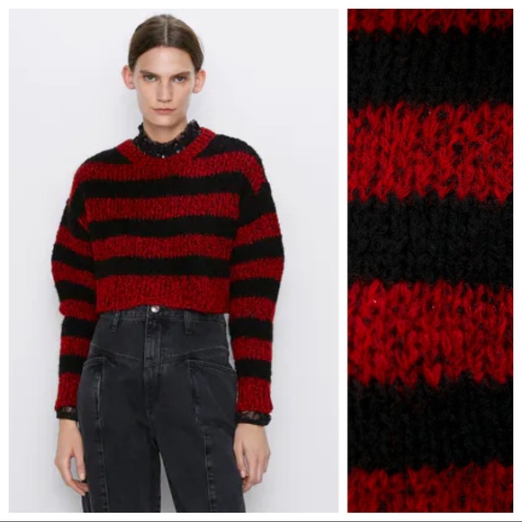 NWOT. Zara Black and Red Knit Sweater. Size S. - Picture 2 of 10